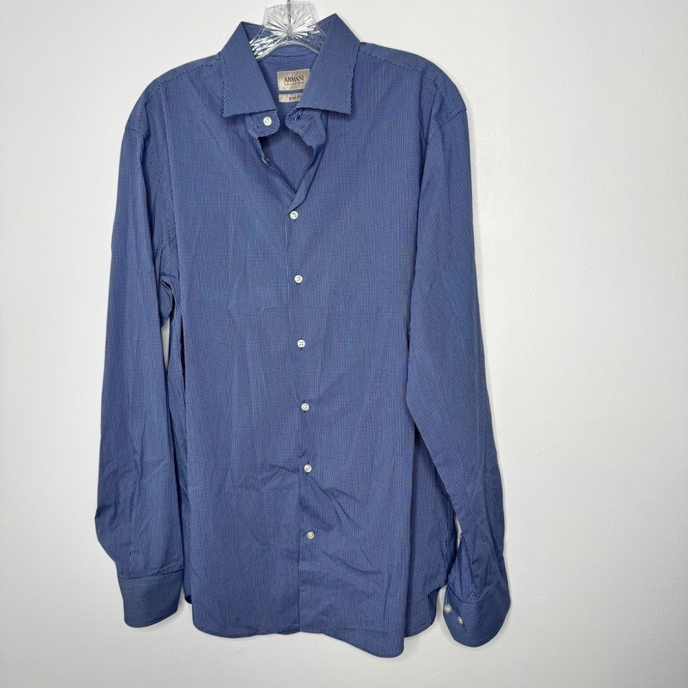 Armani Collezioni Blue Checkered Shirt Size 16.5